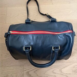 Clare V Navy Petit Duffle Handbag with Red zipper